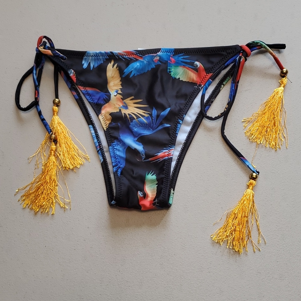 NEW Parrot Print Bikini Bottom With Tassels